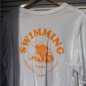 Mac Miller Swimming White Long Sleeve Shirt with Orange Graphic